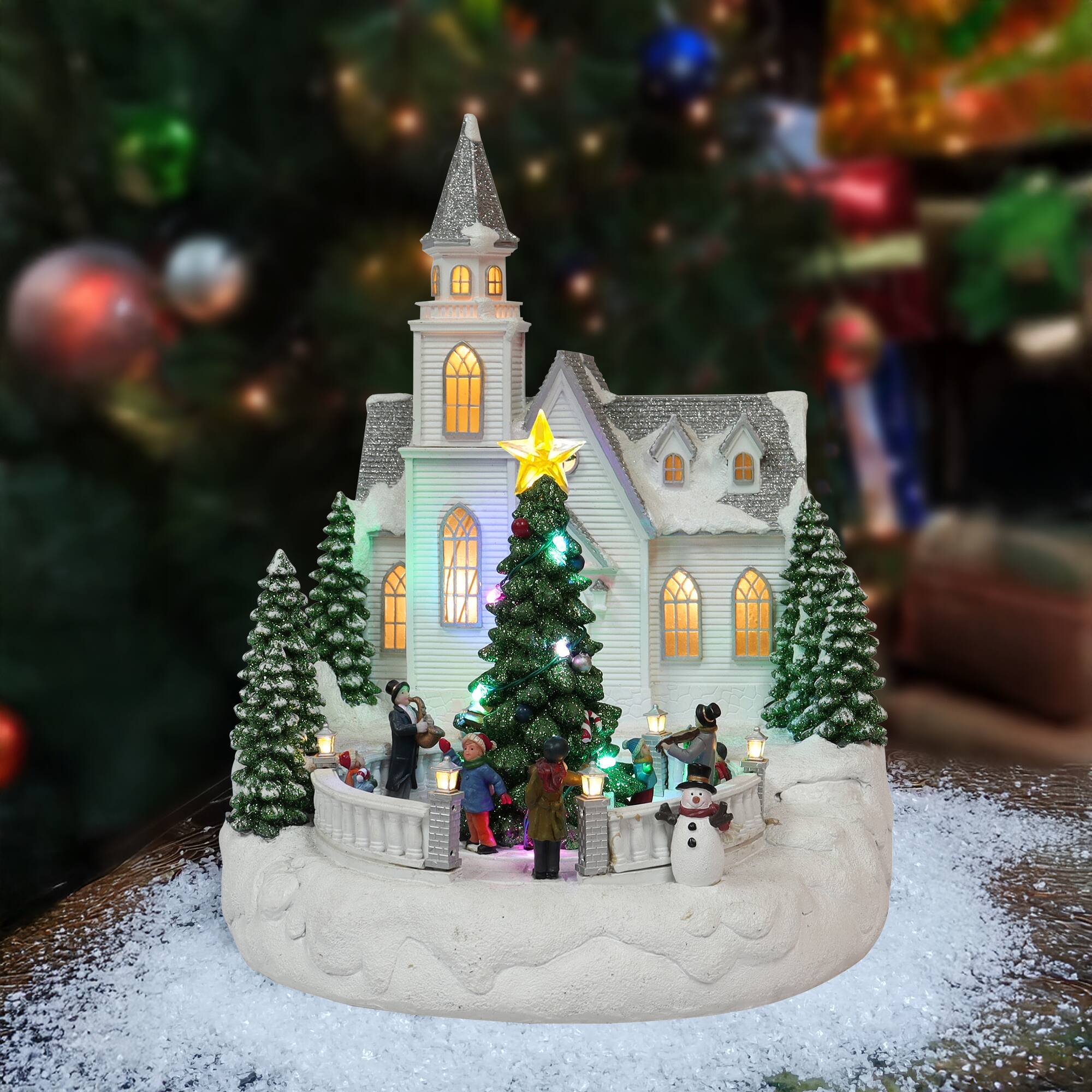 Moments in Time 14” Animated Snowy White Christmas Church